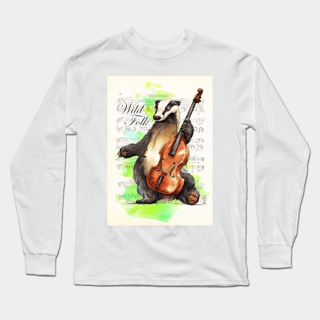 Wild Folk - Badger on Bass Long Sleeve T-Shirt by shiro
